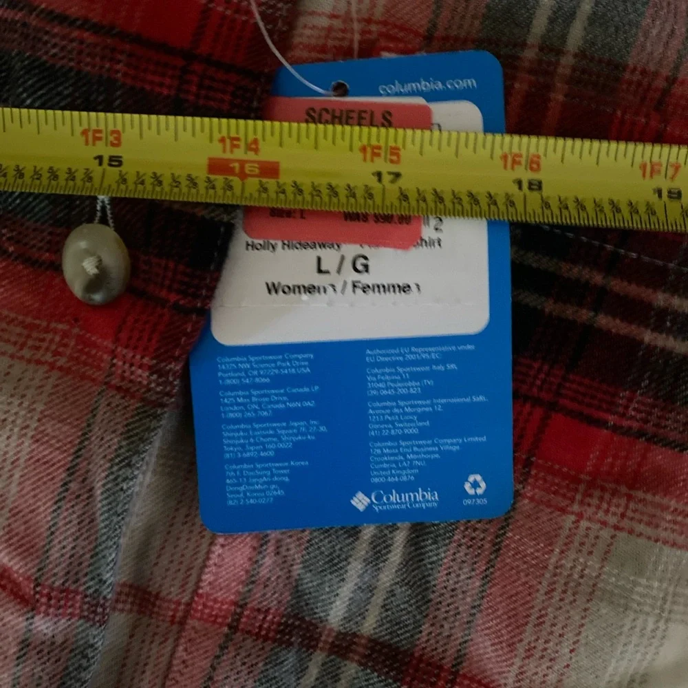 Columbia Women's Red and Gray Plaid Button Down Shirt - Picture 3 of 4